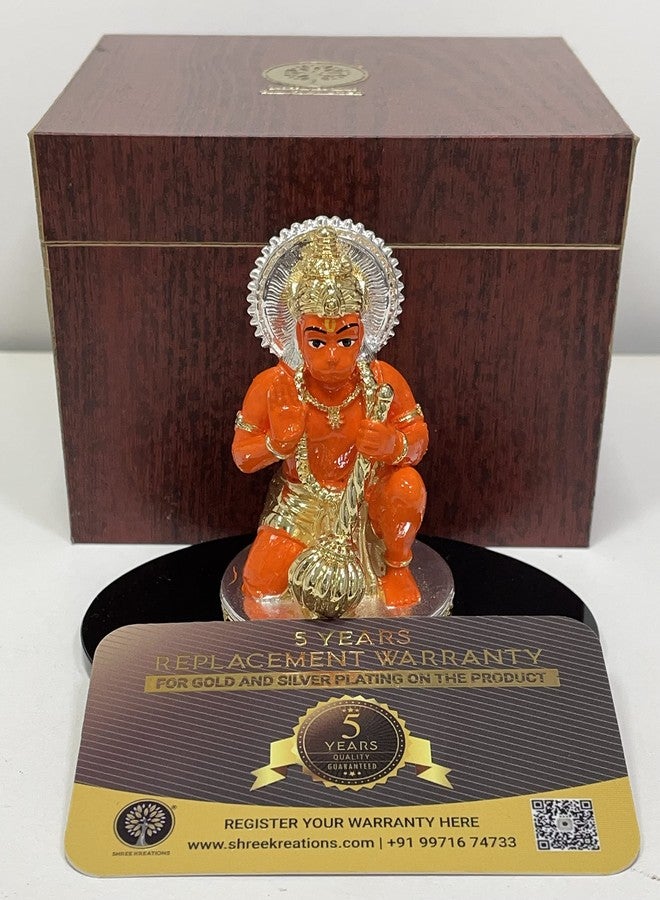 shree kreations Gold Plated Hanuman Ji Statue Kesari Hanuman Ji Ki Murti for Home Temple Office Study Table Hanuman Ji Idol Gift - Image 5